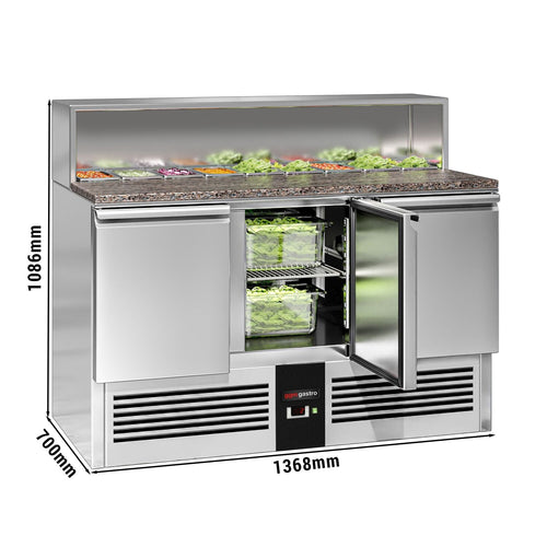 Saladette Pizzakühltisch Premium - 1,37 x 0,7 M - mit 3 Türen