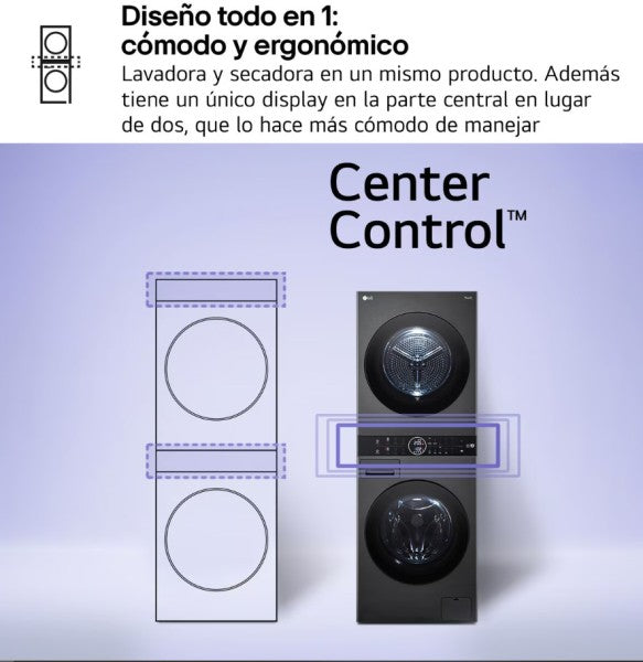 LG WT1210BBF.APBQKIS Lavasecadora Independiente de Carga Frontal 12Kg/22Kg A Negra
