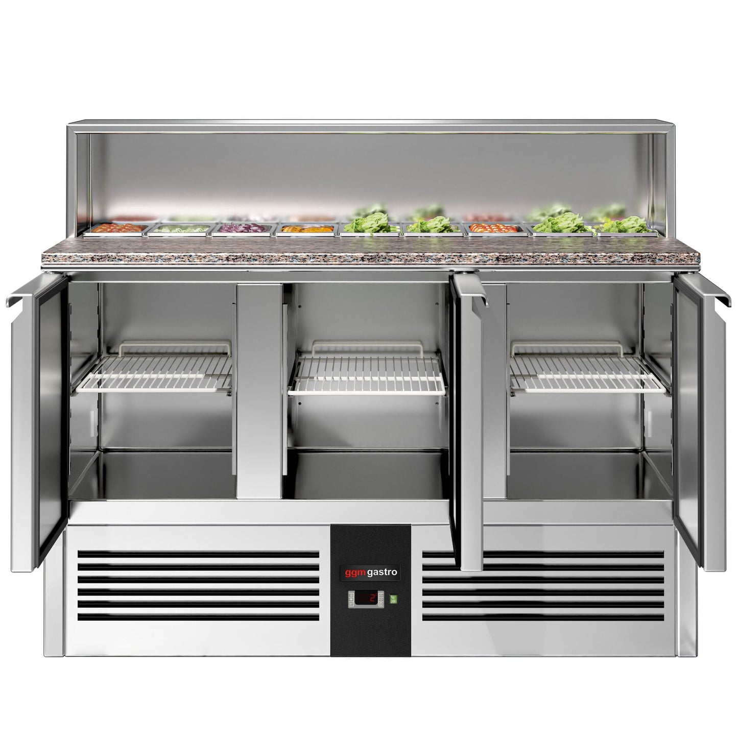 Saladette Pizzakühltisch Premium - 1,37 x 0,7 M - mit 3 Türen