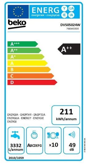 Lavavajillas Beko DVS05024W Blanco (45 cm)