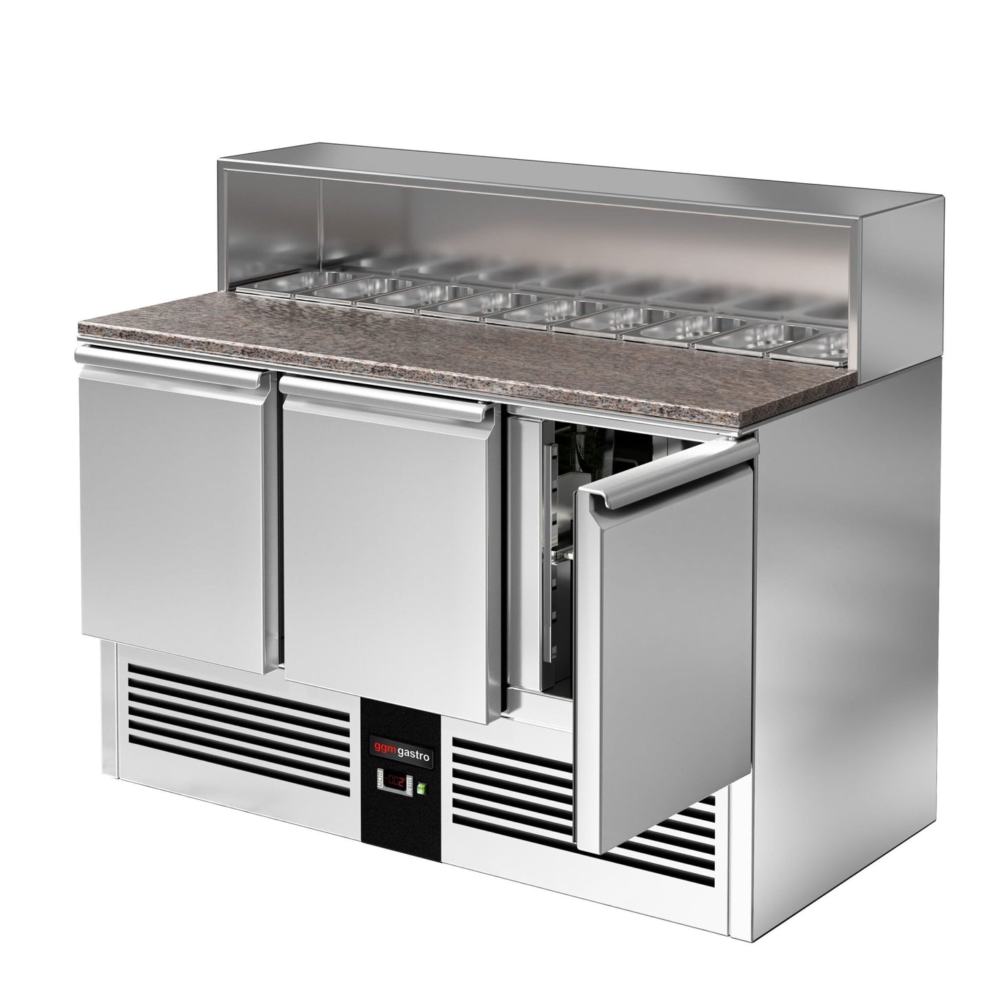 Saladette Pizzakühltisch Premium - 1,37 x 0,7 M - mit 3 Türen