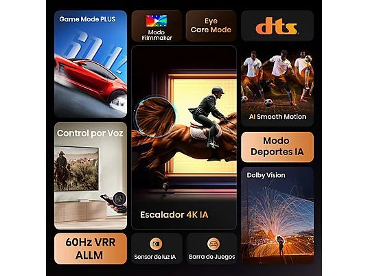 TV LED 43" - Hisense 43A6Q, UHD 4K, Quad Core/MT9603, IA 4K Upscaler, Modo Juego Plus, Control por voz, Negro