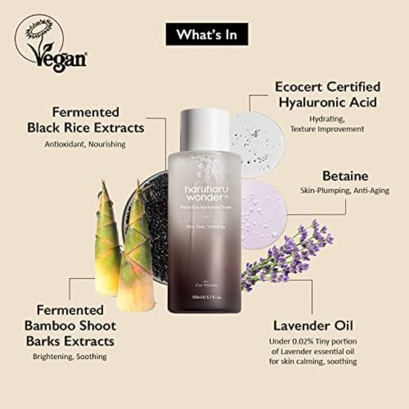haruharu wonder Black Rice Hyaluronic Toner – Original Hydrating Facial Toner with Fermented Black Rice & Hyaluronic Acid for Plump, Dewy Skin