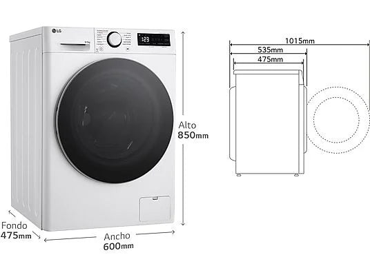 Lavadora secadora - LG F2DR5S09A1W, 9 kg+5 kg, 1200 rpm, 12 programas, Blanco