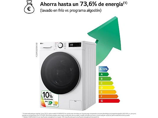Lavadora secadora - LG F2DR5S09A1W, 9 kg+5 kg, 1200 rpm, 12 programas, Blanco
