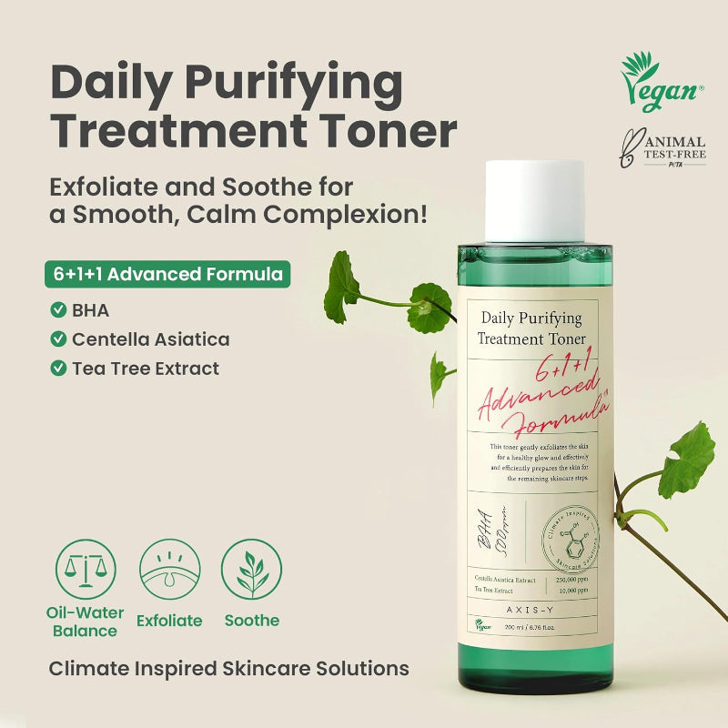 AXIS-Y Purifying Treatment Toner with Salicylic Acid & Centella Asiatica - Pore Minimizer, Oil Control & Blemish Treatment Face Exfoliator