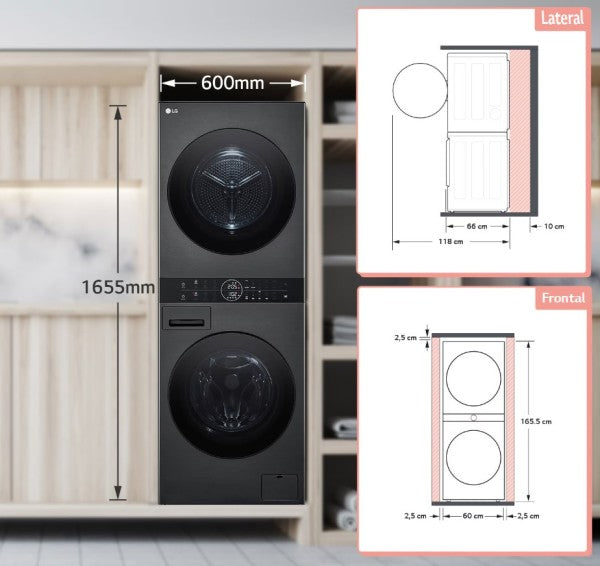 LG WT1210BBF.APBQKIS Lavasecadora Independiente de Carga Frontal 12Kg/22Kg A Negra