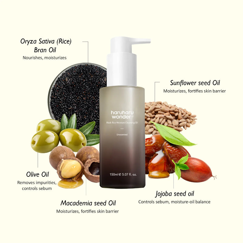 haruharu wonder Black Rice Moisture Deep Cleansing Oil – Hydrating Facial Cleanser with Antioxidants for Makeup Removal & Nourished Skin