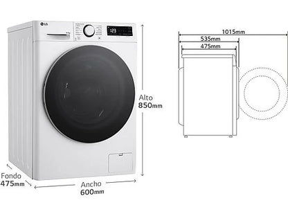 Lavadora secadora - LG F2DR5S09A1W, 9 kg+5 kg, 1200 rpm, 12 programas, Blanco