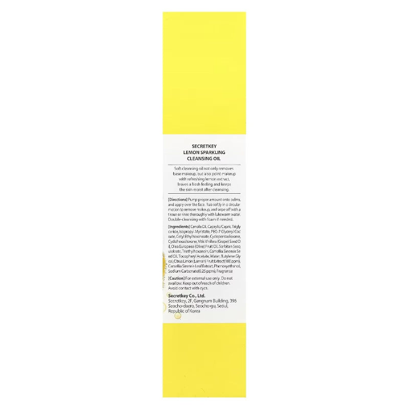 Secret Key Lemon Sparkling Cleansing Oil 150ml – Deep Pore Cleanser & Makeup Remover with Vitamin C for Glowing Skin
