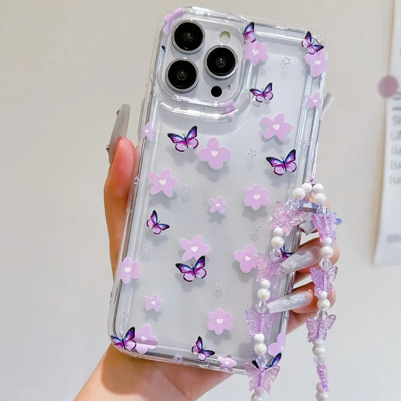 Cute Flower Butterfly Phone Case, Transparent Soft Case for iPhone 11 12 13 14 15 16  Pro Max 16E  Mobile Model