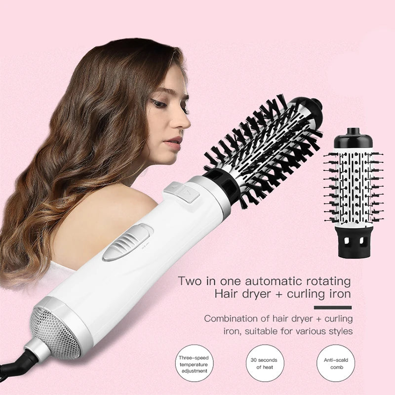 Automatic Rotating Hair Dryer Brush 2 In 1 Styling Tool with 360 Degree Curling Iron Comb