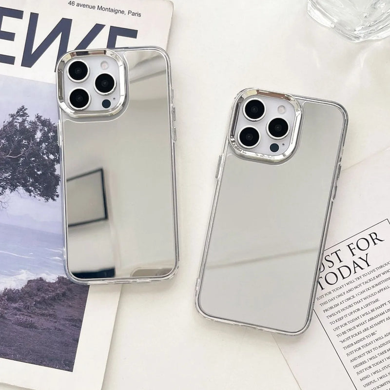 Luxury Makeup Mirror Phone Case for iPhone 16 15 14 13 12 11 Pro Max - Hard Acrylic Shockproof Bumper Cover