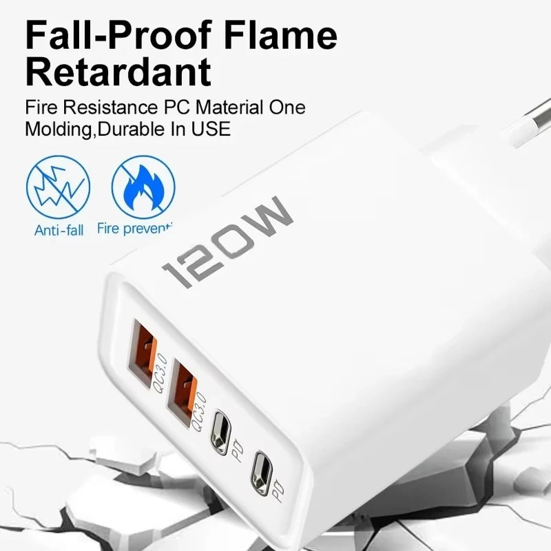Xiaomi 120W Fast Charger 4 Port USB Type C Quick Charge 3.0 Adapter for iPhone Samsung Huawei