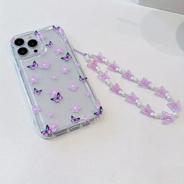 Cute Flower Butterfly Phone Case, Transparent Soft Case for iPhone 11 12 13 14 15 16  Pro Max 16E  Mobile Model