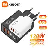 Xiaomi 120W Fast Charger 4 Port USB Type C Quick Charge 3.0 Adapter for iPhone Samsung Huawei