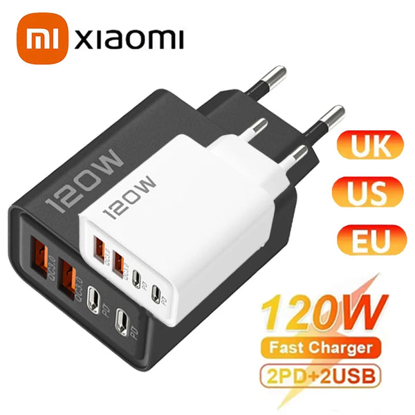 Xiaomi 120W Fast Charger 4 Port USB Type C Quick Charge 3.0 Adapter for iPhone Samsung Huawei