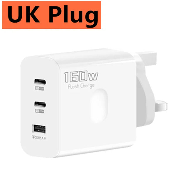 160W USB Type C Fast Charger with Quick Charge 3.0 for iPhone, Samsung, Xiaomi, Redmi, and OPPO