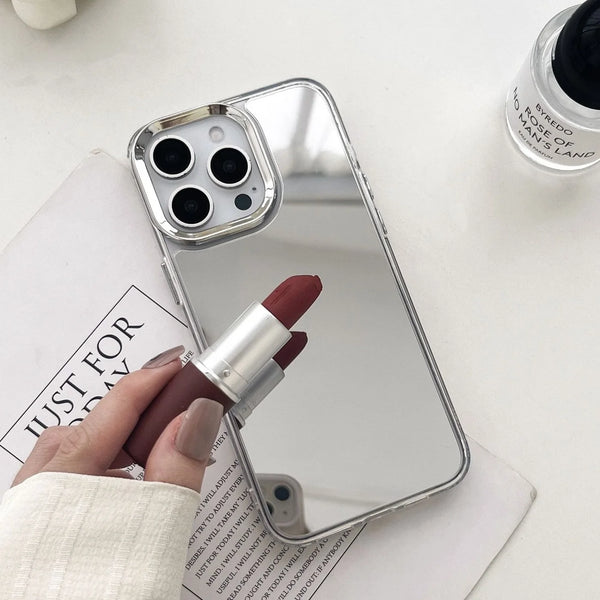 Luxury Makeup Mirror Phone Case for iPhone 16 15 14 13 12 11 Pro Max - Hard Acrylic Shockproof Bumper Cover