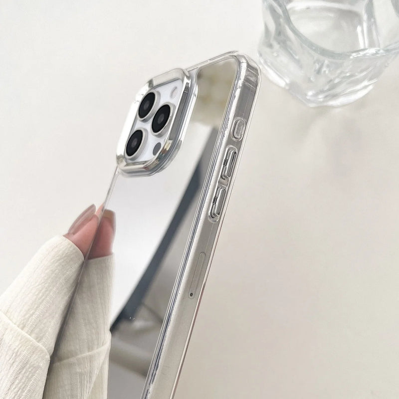Luxury Makeup Mirror Phone Case for iPhone 16 15 14 13 12 11 Pro Max - Hard Acrylic Shockproof Bumper Cover