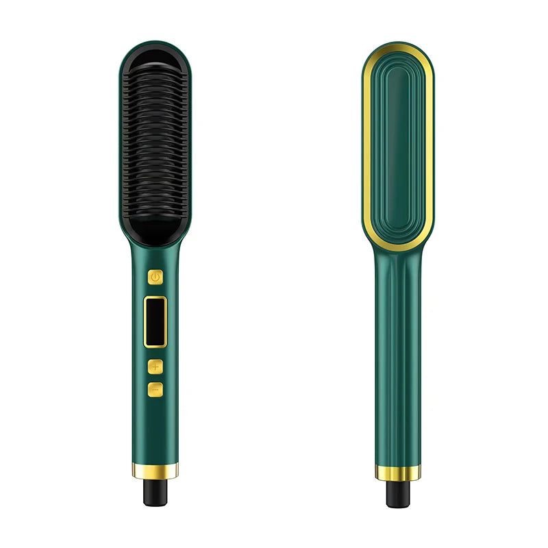 2-in-1 Electric Hair Straightening Comb with LCD Display and Curling Tool