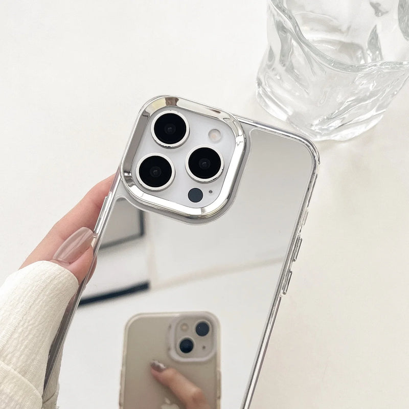 Luxury Makeup Mirror Phone Case for iPhone 16 15 14 13 12 11 Pro Max - Hard Acrylic Shockproof Bumper Cover