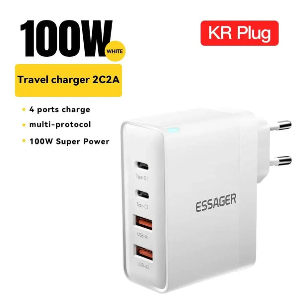 Essager 100W GaN USB Type C Car Charger for Quick Charge 4.0/3.0 - Fast Charging Solution for iPhone 14/13/12, Xiaomi, and MacBook