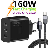 160W USB Type C Fast Charger with Quick Charge 3.0 for iPhone, Samsung, Xiaomi, Redmi, and OPPO