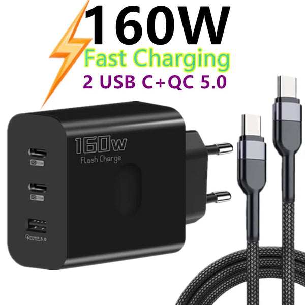 160W USB Type C Fast Charger with Quick Charge 3.0 for iPhone, Samsung, Xiaomi, Redmi, and OPPO