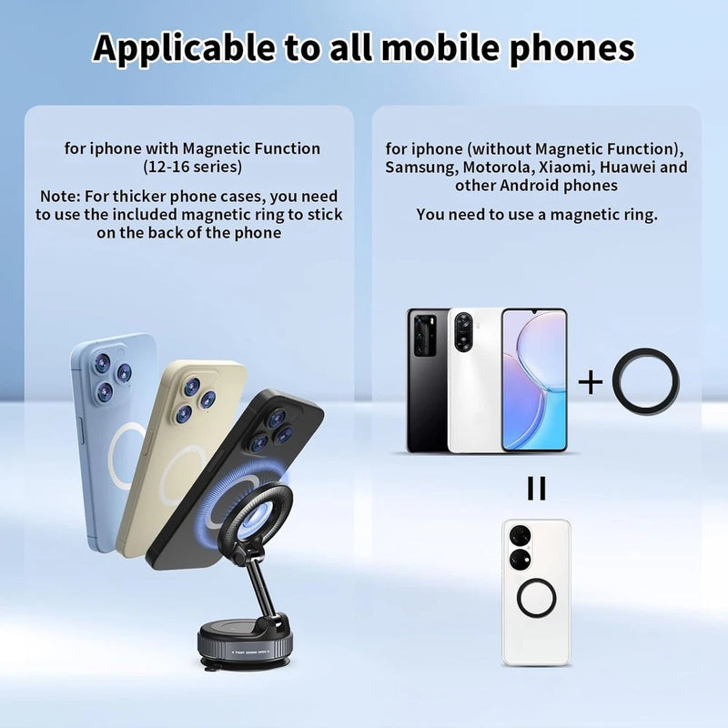 Foldable Magnetic Car Phone Holder – 360° Rotating Suction Cup Mount