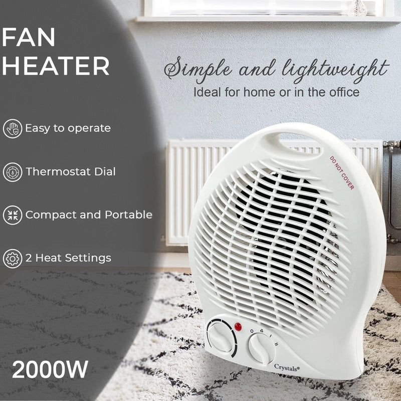 KW Portable Electric Heater - 2000W Upright Hot Air Fan with Overheat Protection