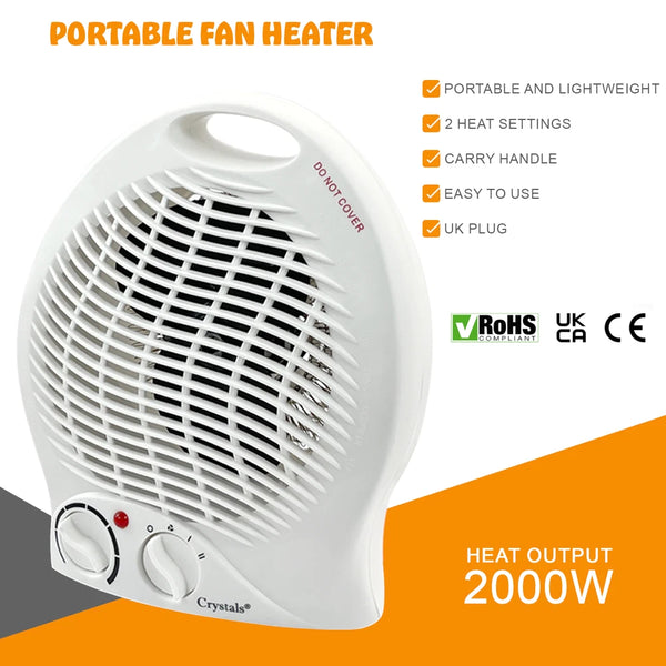 KW Portable Electric Heater - 2000W Upright Hot Air Fan with Overheat Protection
