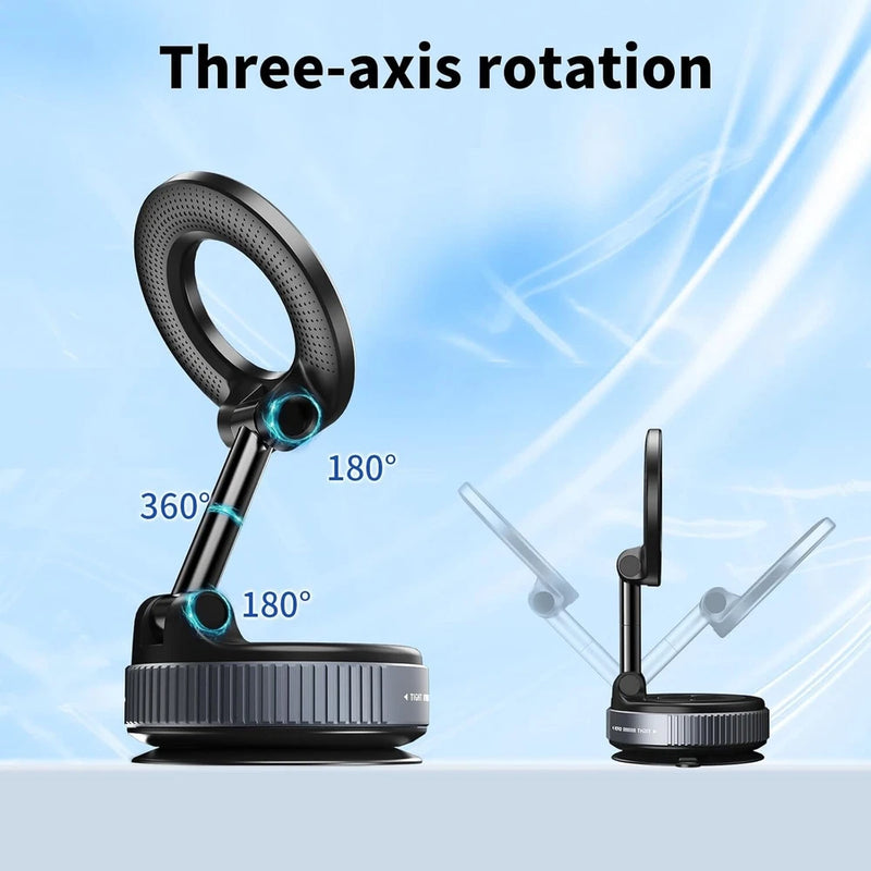 Foldable Magnetic Car Phone Holder – 360° Rotating Suction Cup Mount